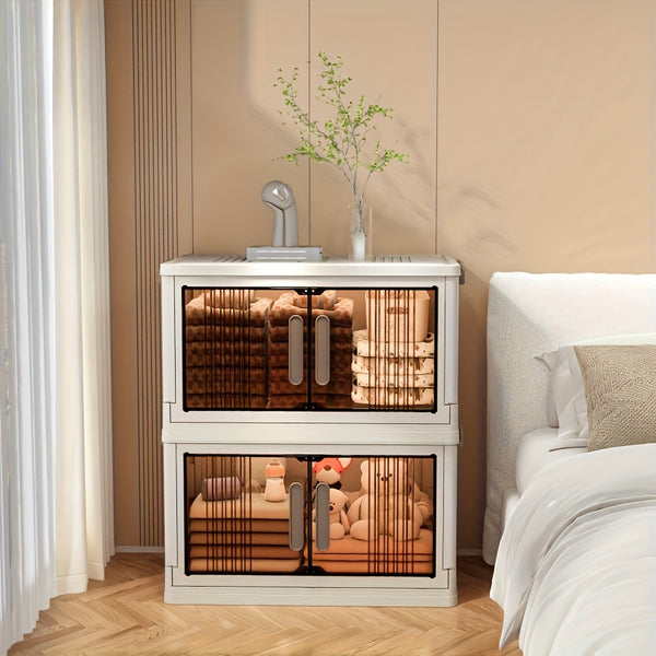 Foldable Storage Box with Lid, Large Capacity Storage Box, Storage Cabinet with Wheels and Doors