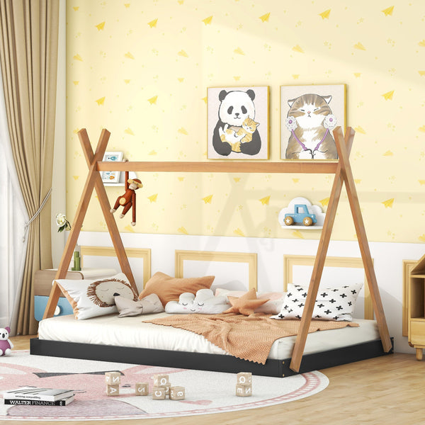 Black And Brown Twin-Sized Tent Bed with a Triangular Design - Contemporary Bedroom Decor