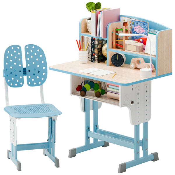 2Pcs\u002FSet Desk Chair Set, Adjustable Height School Leaning Table Chair Set with Drawer Design