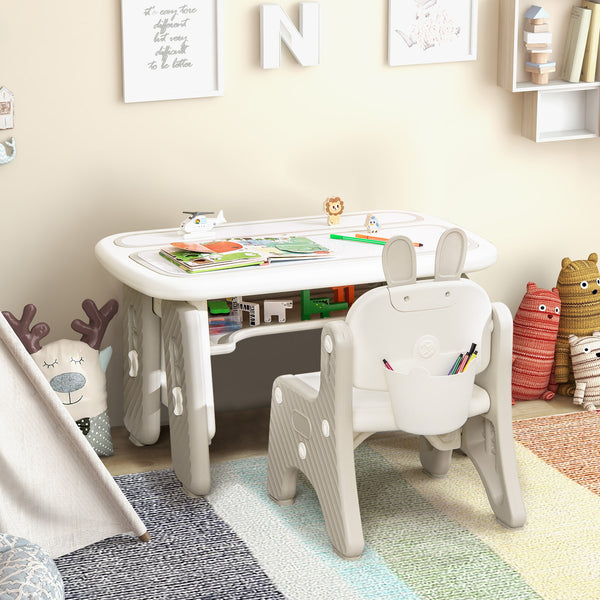 COSTWAY Kids Functional Desk and Chair Set, Convertible Activity Table Set w\u002F 2 Flipped Top Boards