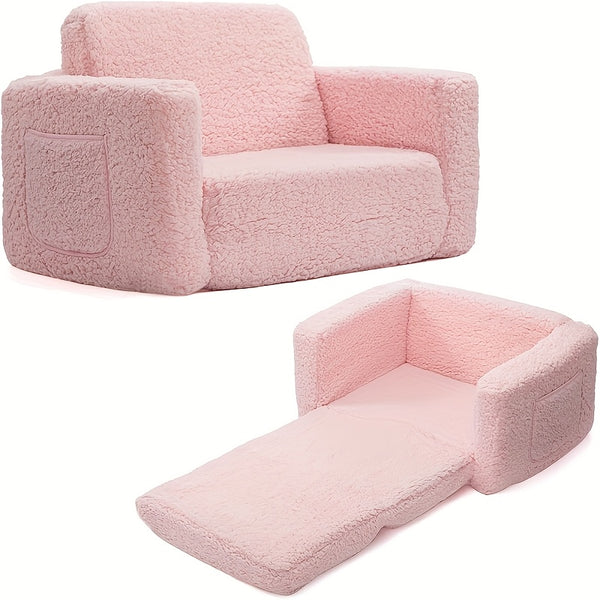 Kids Chairs For, 2-in-1 Soft Sherpa Sofa Folding Bed, Converts Sofa To Recliner