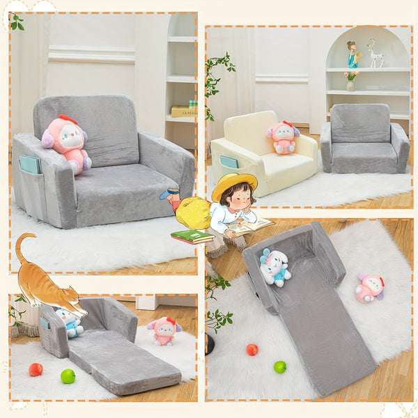 Kids Chairs For, 2-in-1 Soft Sherpa Sofa Folding Bed, Converts Sofa To Recliner