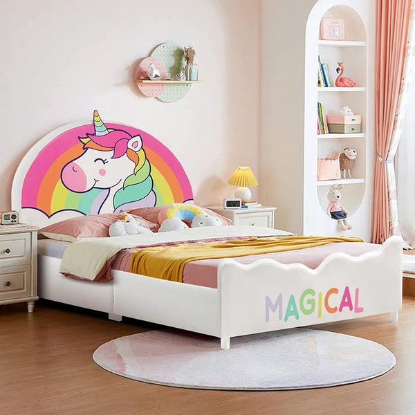 MULTIGOT Kids Bed, Children Twin Size Upholstered Platform Single Bed