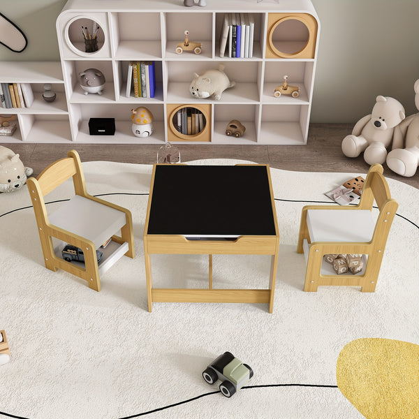 Montary 3-in-1 Study Table And Chair Set - Multifunctional Activity Table With Removable Blackboard Top For Drawing