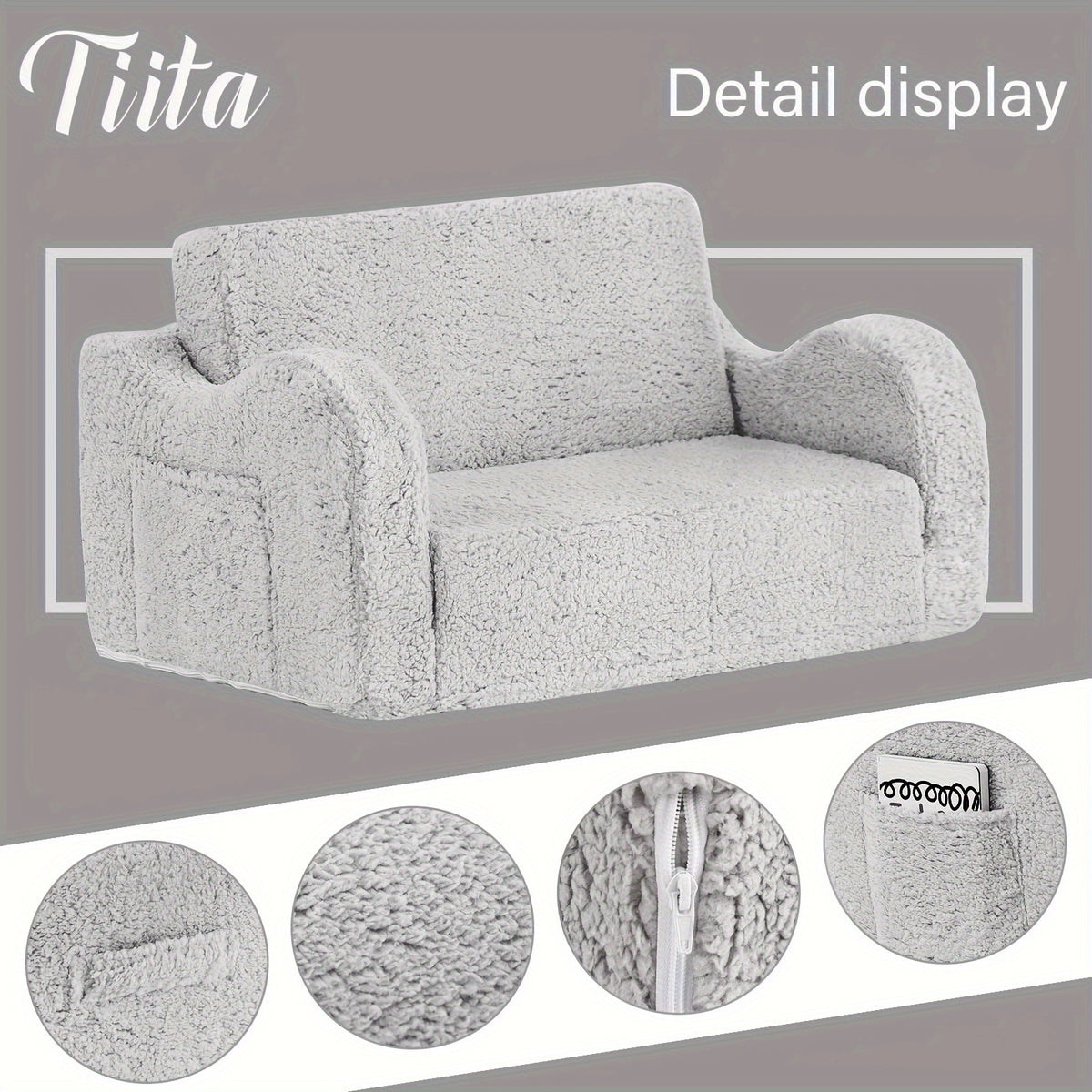 Tiita Kids Sofa Chair, 2 In 1 Toddler Fold Out Couch, Comfy Kids Sofa For Playroom-Extra Soft 2 Seats