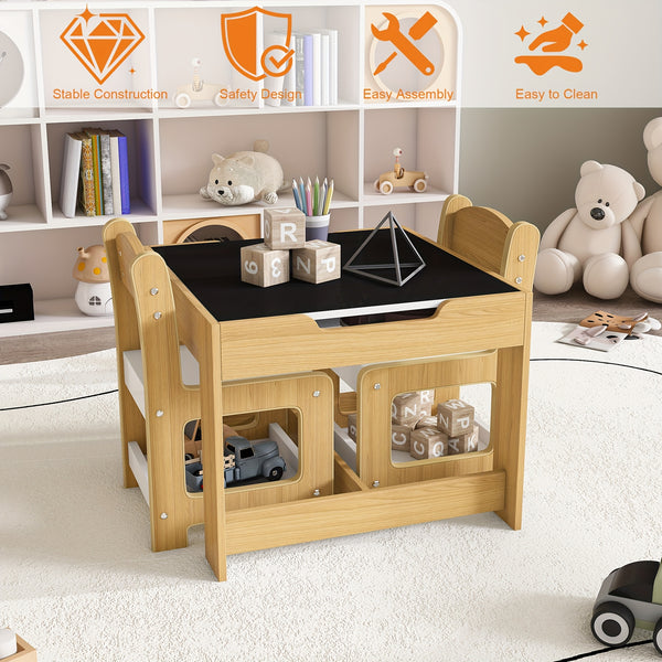 Montary 3-in-1 Study Table And Chair Set - Multifunctional Activity Table With Removable Blackboard Top For Drawing