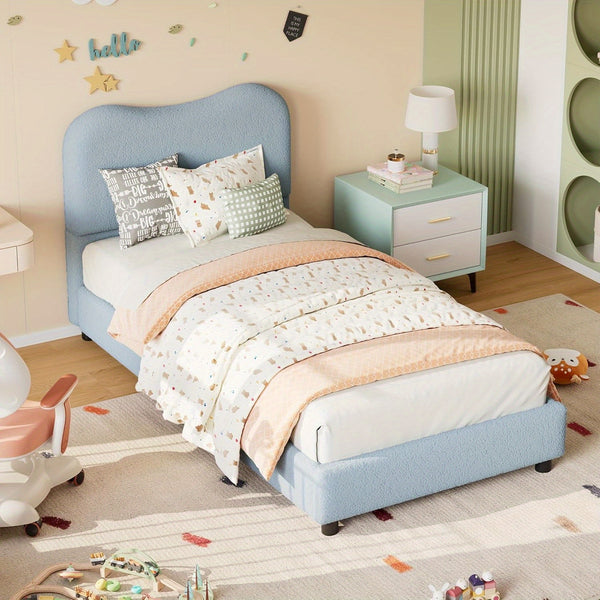 GAOMON Twin Bed Frame with Velvet Upholstered Headboard - Low Profile Platform Bed for Girls & Boys