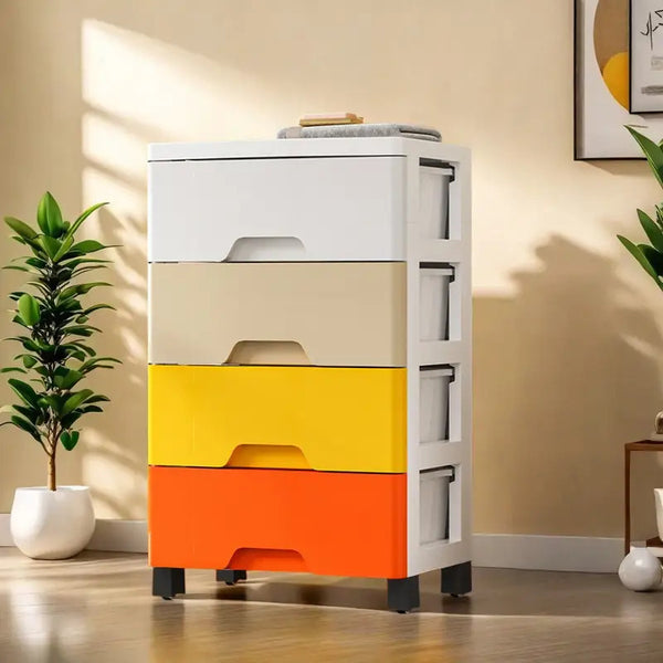 Yellow Modern Multi-Drawer Storage Cabinet with Wheels - Durable Plastic Organizer for Clothes, Toys