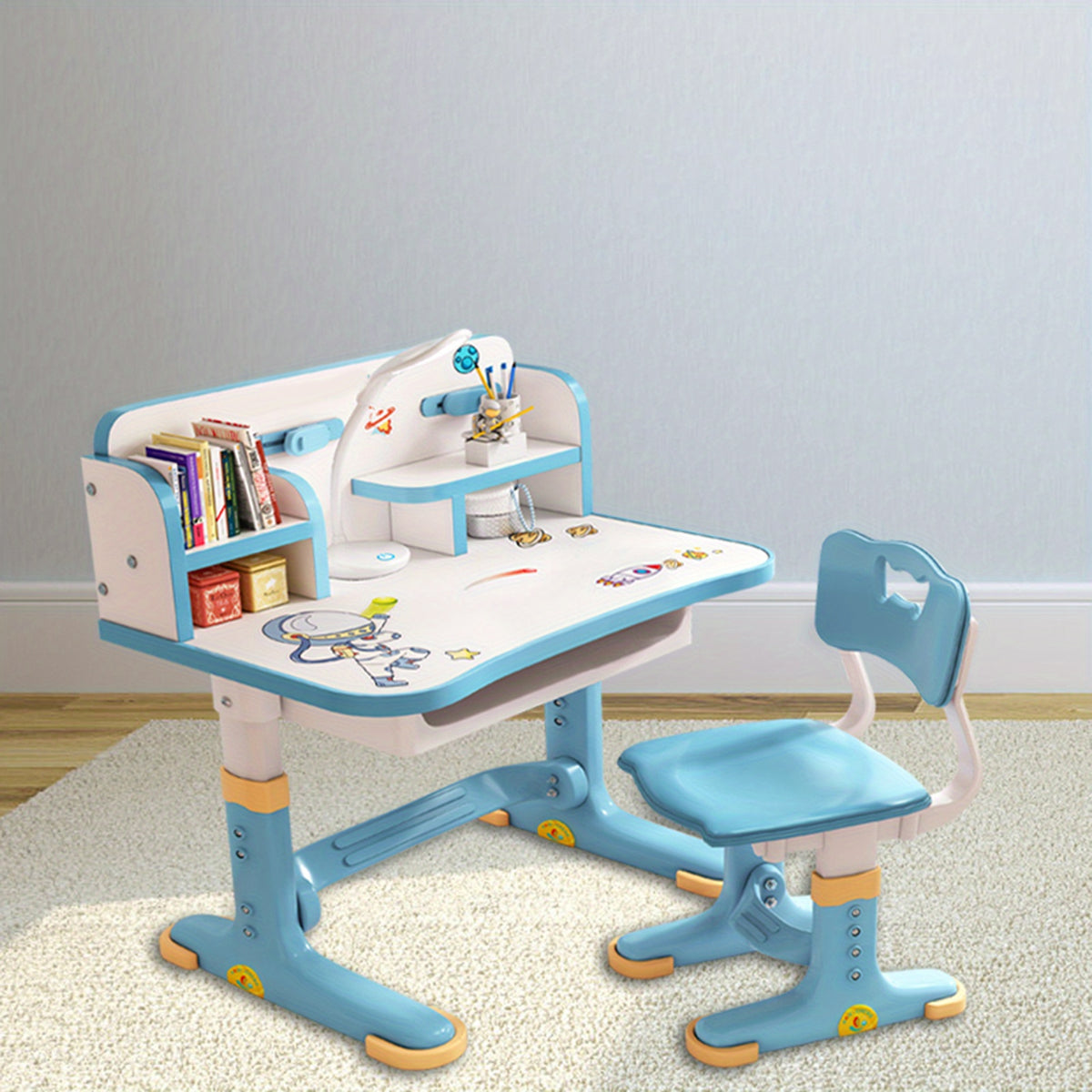 inches study table writing desk bookshelf combination all-in-one table for home use can lift the student homework desks and chairs set