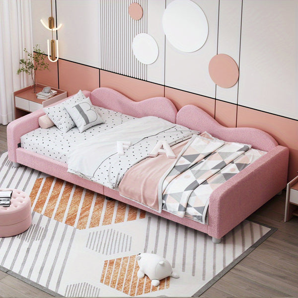 Twin size Upholstered Daybed, Sherpa Fabric Sofabed with Cloud-Shaped Backrest, No Box-spring Needed, White