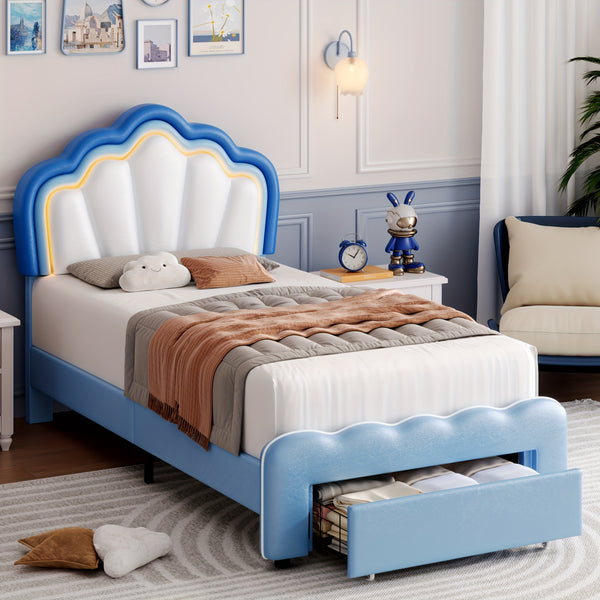 FULTRU Twin\u002FFull Size Led Bed Frame, Pink\u002F Blue Platform Bed With Large Drawer