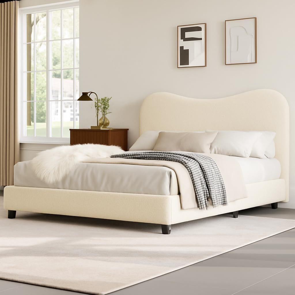GAOMON Twin Bed Frame with Velvet Upholstered Headboard - Low Profile Platform Bed for Girls & Boys