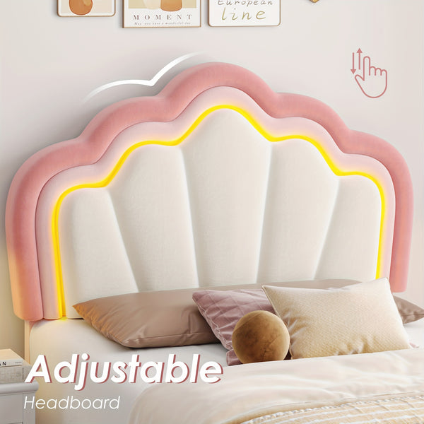 FULTRU Twin\u002FFull Size Led Bed Frame, Pink\u002F Blue Platform Bed With Large Drawer