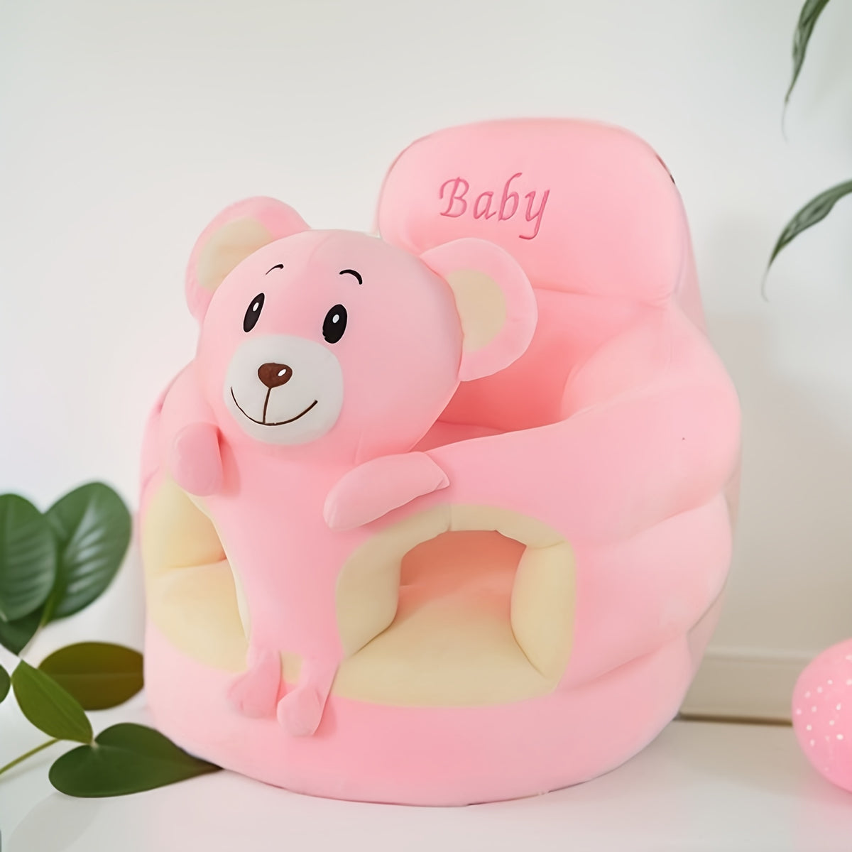 Soft Plush Child Chair with Backrest - Green Cartoon Design, Infant Support Seat for Sit and Stand Practice