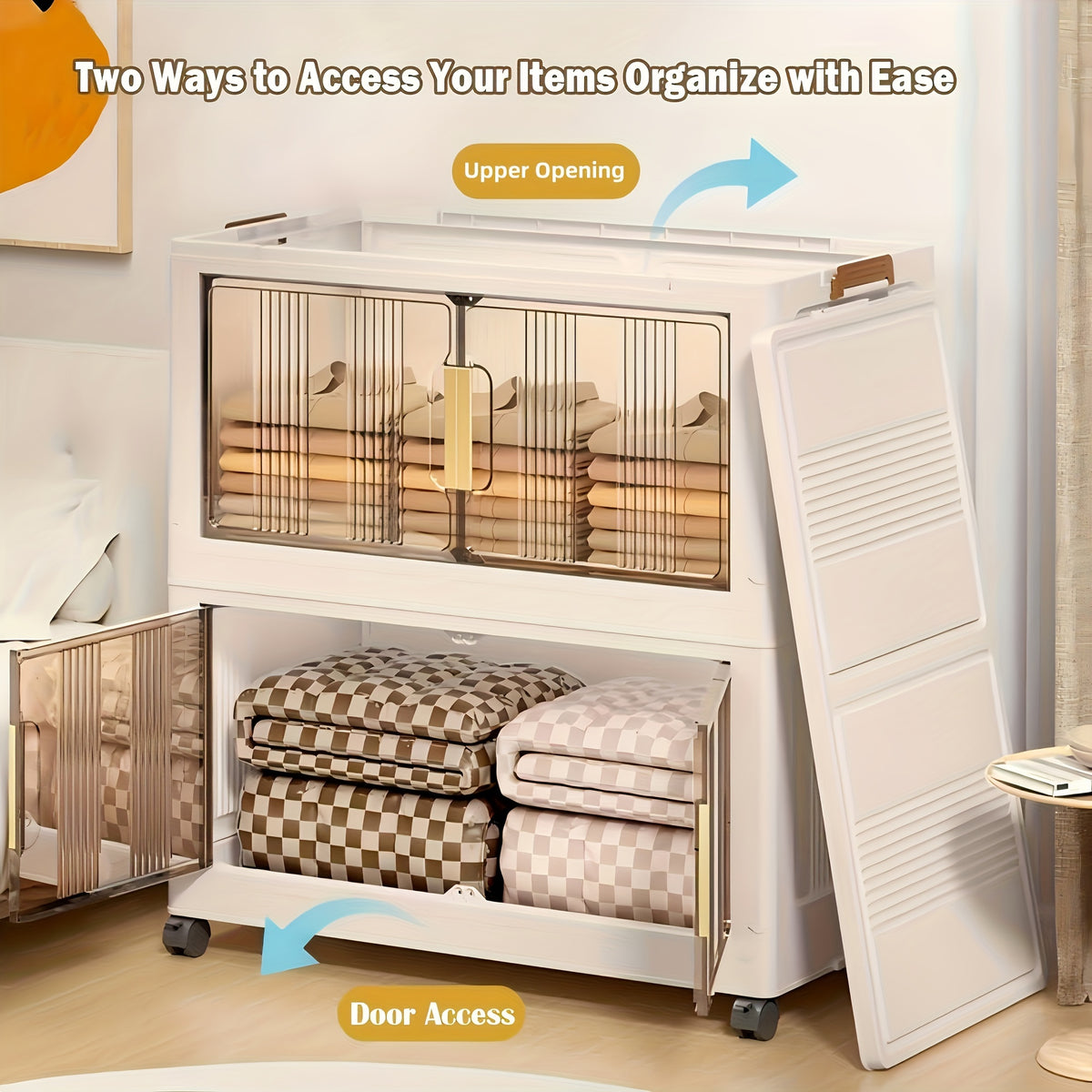 3\u002F4\u002F5 Tier Plastic Storage Bins with Lids - Extra Large Storage Cabinet, Collapsible Stackable Containers with Wheels