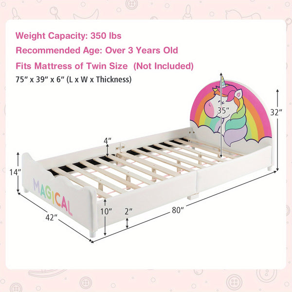 MULTIGOT Kids Bed, Children Twin Size Upholstered Platform Single Bed