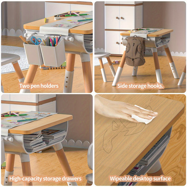 Youngsters Table And Chair Set, Adjustable Height, Built-in Storage, Modern Design for Arts & Crafts