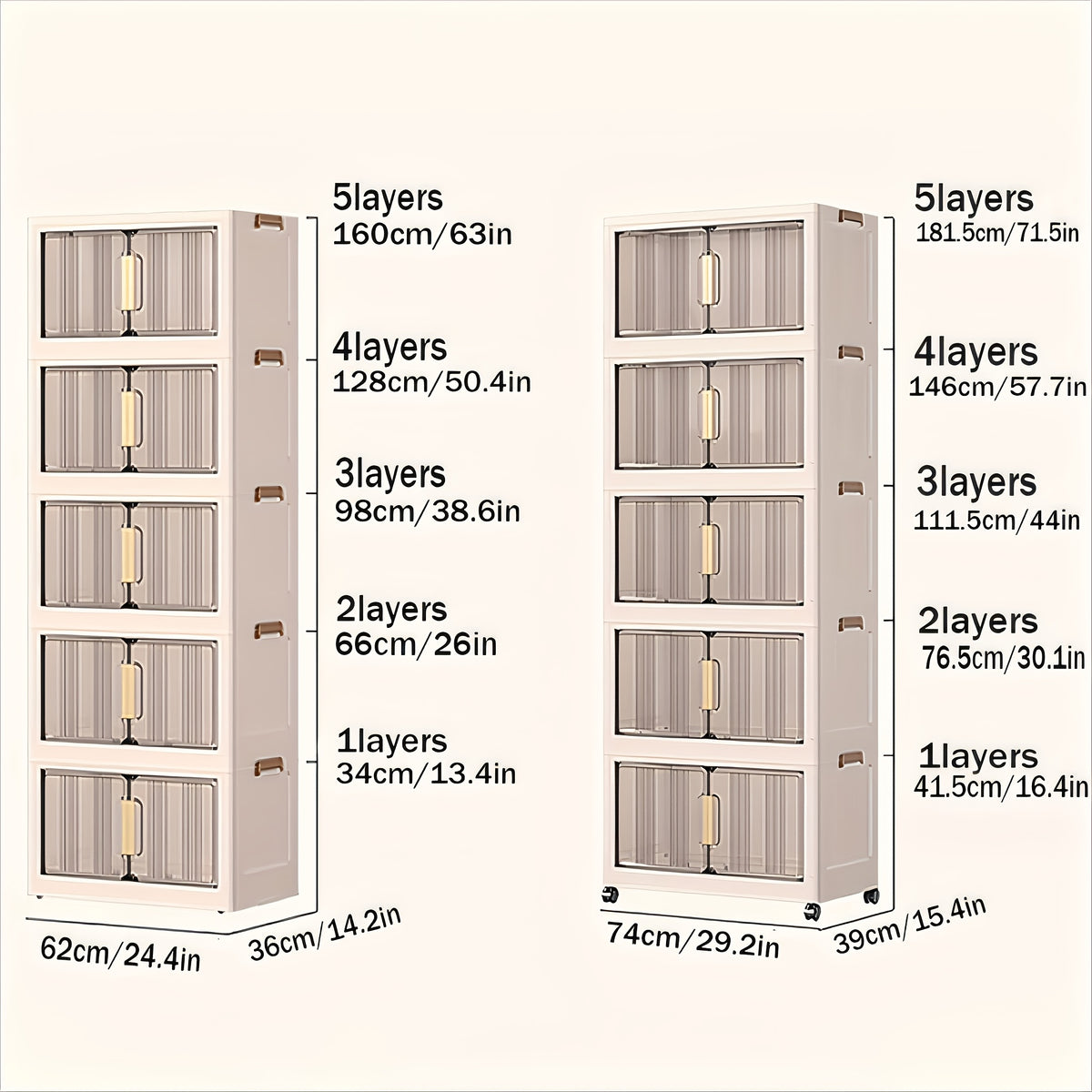 3\u002F4\u002F5 Tier Plastic Storage Bins with Lids - Extra Large Storage Cabinet, Collapsible Stackable Containers with Wheels