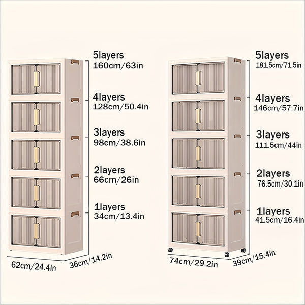 3\u002F4\u002F5 Tier Plastic Storage Bins with Lids - Extra Large Storage Cabinet, Collapsible Stackable Containers with Wheels