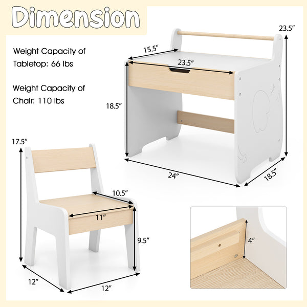 LIFEZEAL Kids Table and Chair Set, Wooden Activity Desk and Chair Set with 2-in-1 Detachable Tabletop