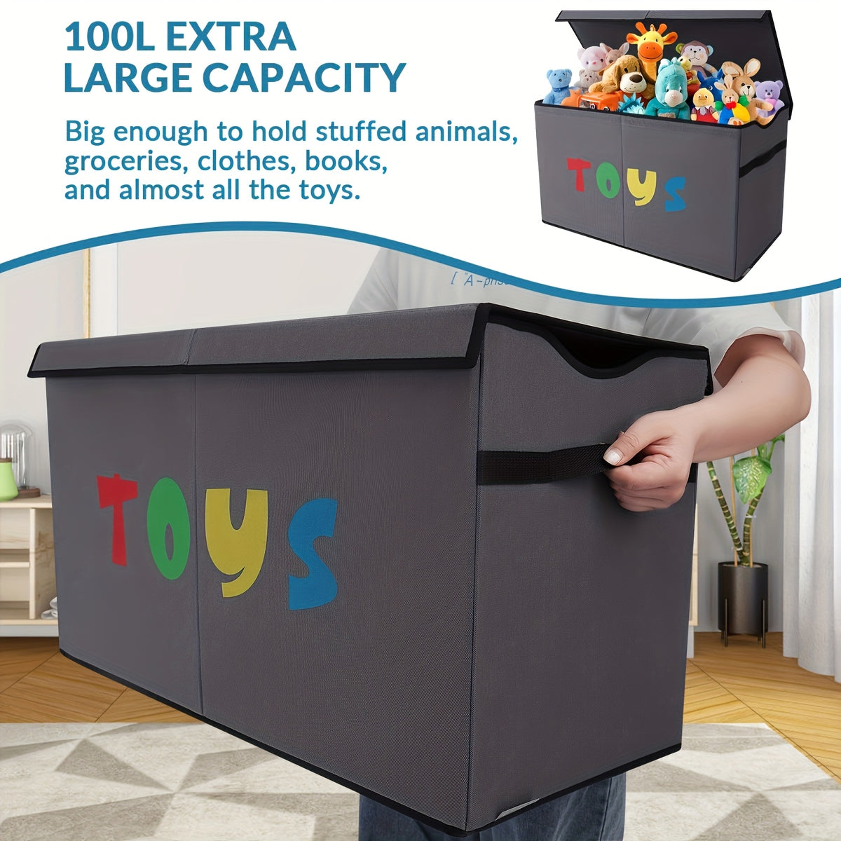 31.7-Gallon Heavy-Duty Foldable Toy Storage Box with Lid - Large Capacity Toy Chest Cabinet for ' Room, Game Room