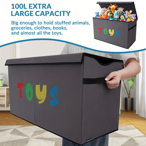 31.7-Gallon Heavy-Duty Foldable Toy Storage Box with Lid - Large Capacity Toy Chest Cabinet for ' Room, Game Room