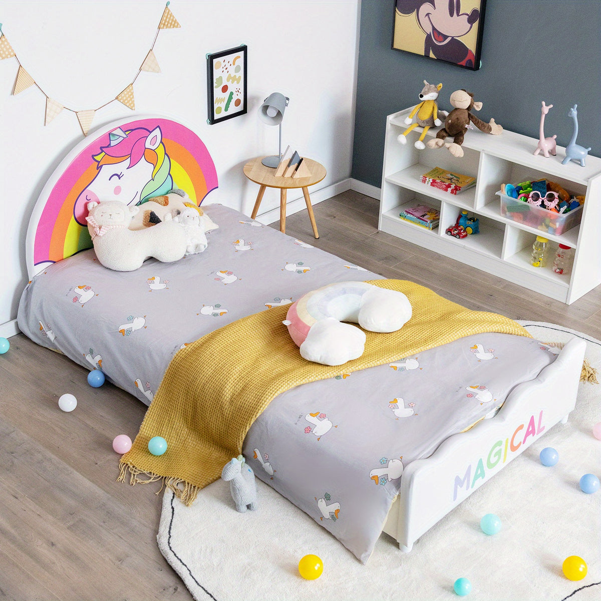 MULTIGOT Kids Bed, Children Twin Size Upholstered Platform Single Bed