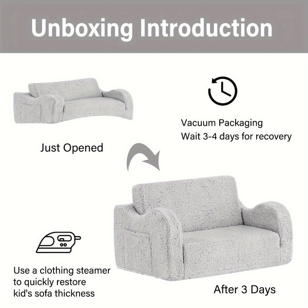 Tiita Kids Sofa Chair, 2 In 1 Toddler Fold Out Couch, Comfy Kids Sofa For Playroom-Extra Soft 2 Seats