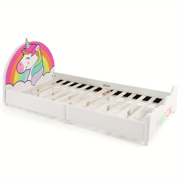 MULTIGOT Kids Bed, Children Twin Size Upholstered Platform Single Bed