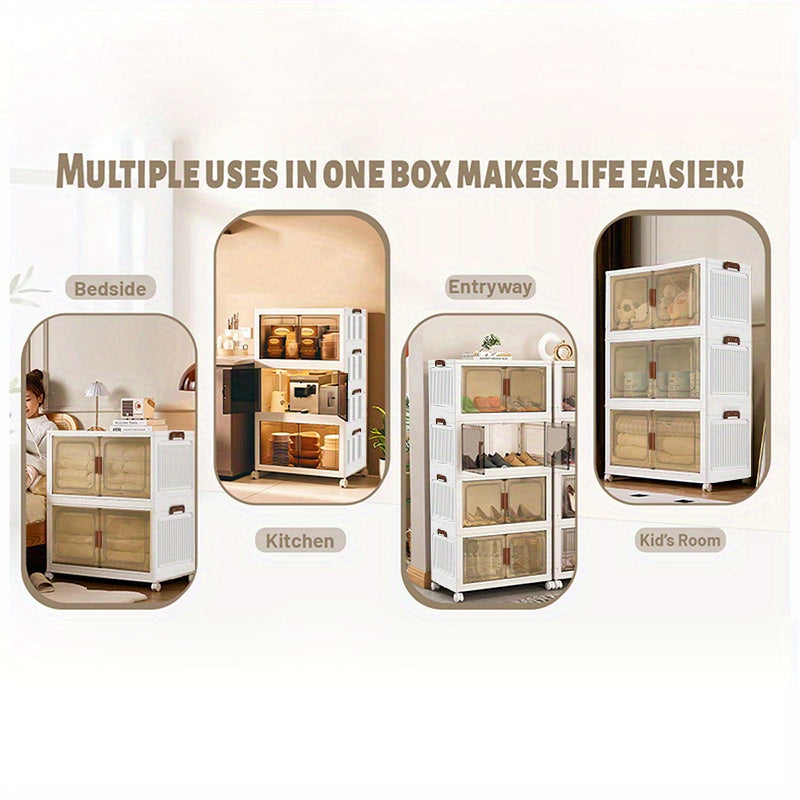 19.69inch Large Heavy-Duty White PP Plastic Foldable & Collapsible Storage Cabinet with ic Doors & Locking Drawers