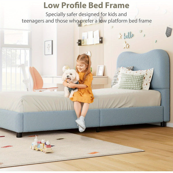 GAOMON Twin Bed Frame with Velvet Upholstered Headboard - Low Profile Platform Bed for Girls & Boys