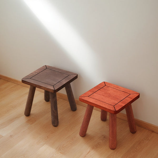 1pc Rubberwood Square Footstool - Solid Wood Compact Stool for Home & Office, Red\u002FBlack