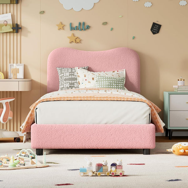 GAOMON Twin Bed Frame with Velvet Upholstered Headboard - Low Profile Platform Bed for Girls & Boys
