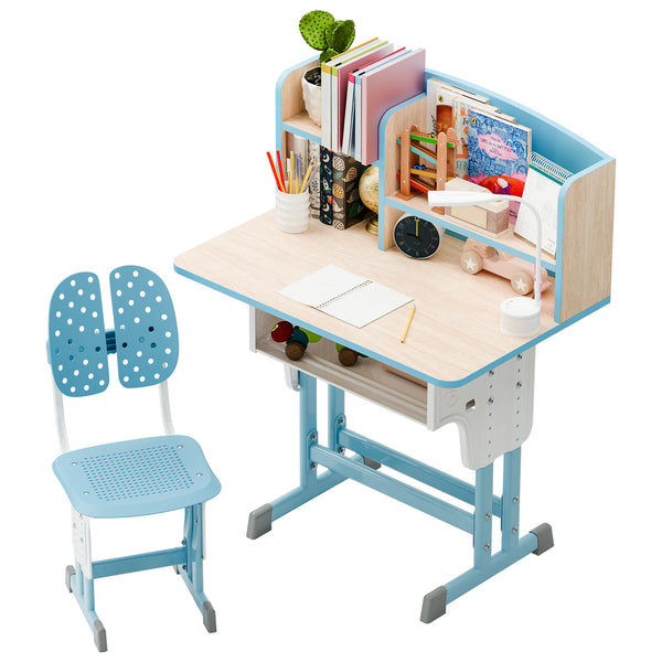 2Pcs\u002FSet Desk Chair Set, Adjustable Height School Leaning Table Chair Set with Drawer Design