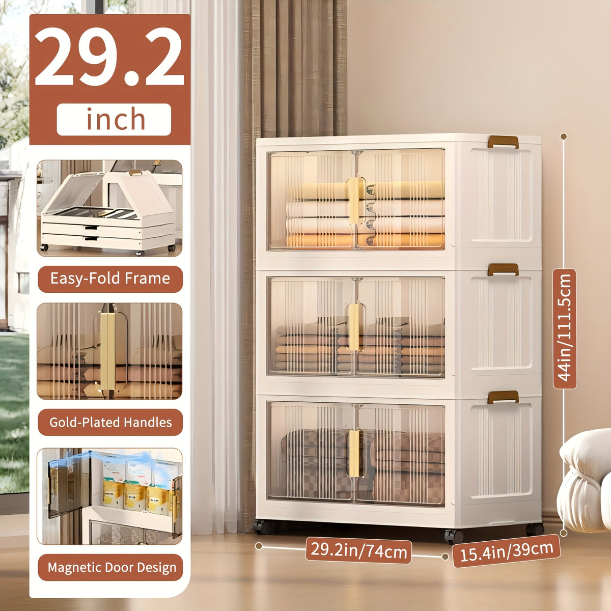 3\u002F4\u002F5 Tier Plastic Storage Bins with Lids - Extra Large Storage Cabinet, Collapsible Stackable Containers with Wheels