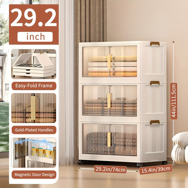 3\u002F4\u002F5 Tier Plastic Storage Bins with Lids - Extra Large Storage Cabinet, Collapsible Stackable Containers with Wheels