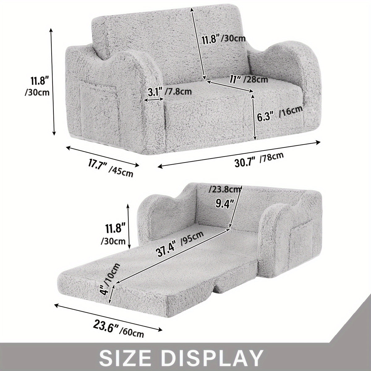 Tiita Kids Sofa Chair, 2 In 1 Toddler Fold Out Couch, Comfy Kids Sofa For Playroom-Extra Soft 2 Seats