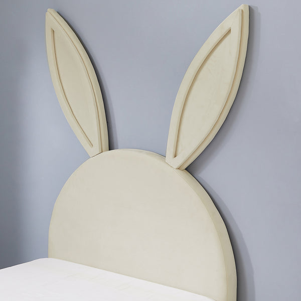 Twin Size Bed Frame with Upholstered Bunny Ears Headboard Wooden Slats Support No Boxing Spring Needed