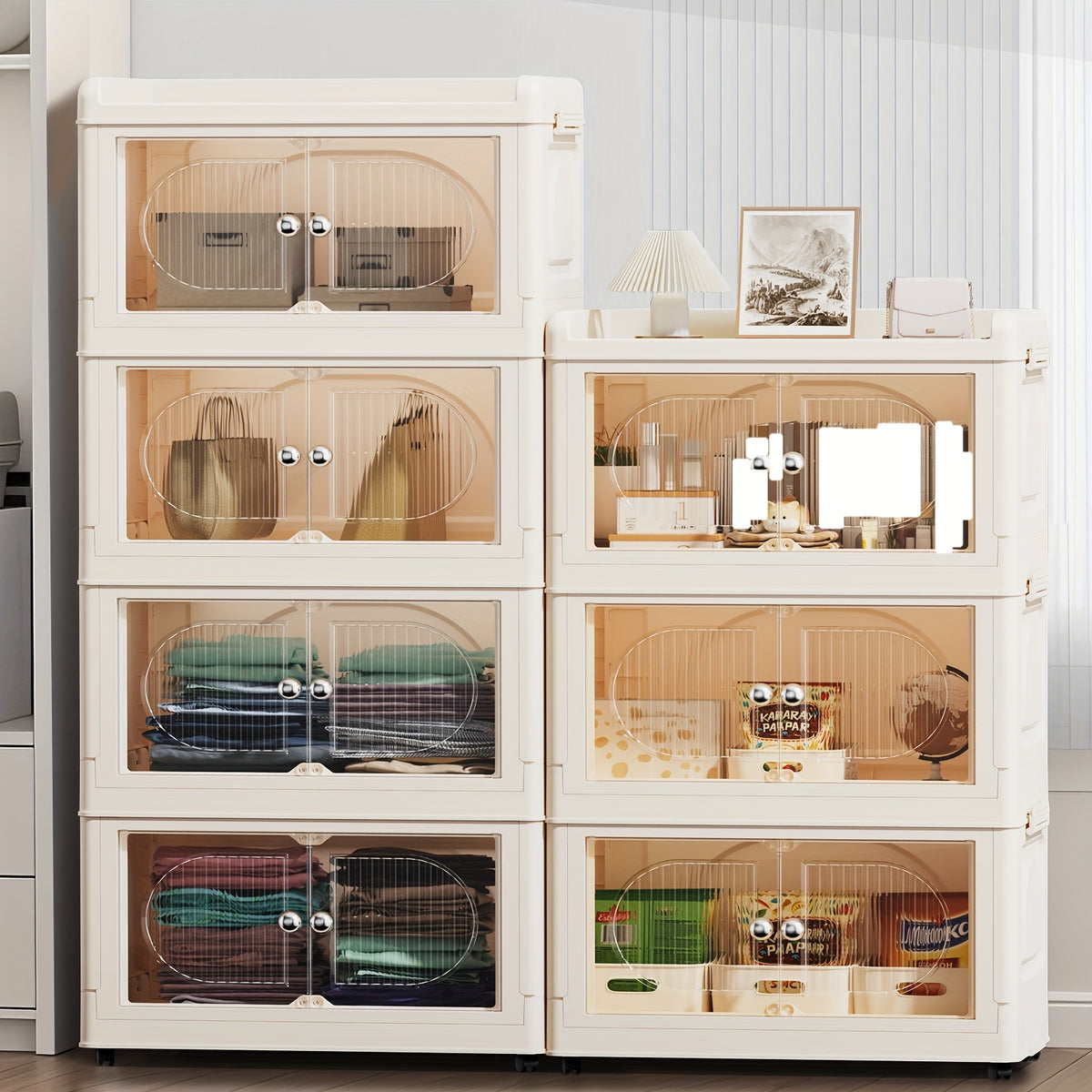 135\u002F175QT Durable Plastic 3\u002F4-Tier Folding Storage Cabinet with Large Capacity