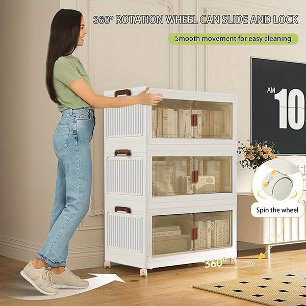 19.69inch Large Heavy-Duty White PP Plastic Foldable & Collapsible Storage Cabinet with ic Doors & Locking Drawers