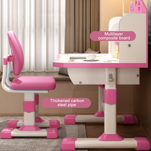 Multi Bookcase Wider Desktop Table and Chair Set Cartoon Pattern Adjustable Height Study Drawer Table with Chair