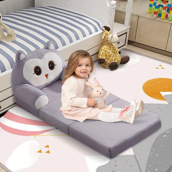 Kids Sofa Chair For, 2-in-1 Folding Soft Couch, Velvet Of Coral Washable Polyester\u002FMemory Foam