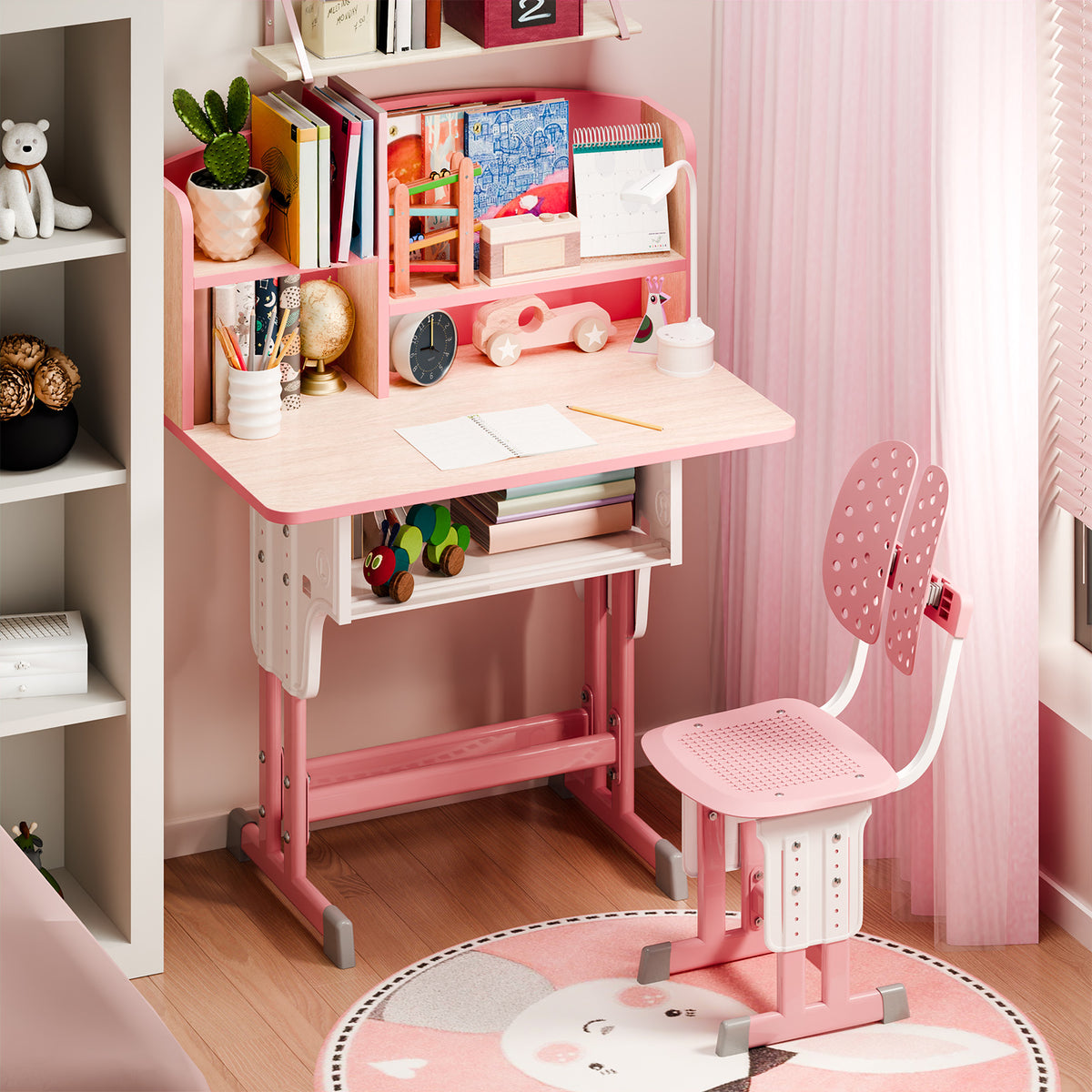 2Pcs\u002FSet Desk Chair Set, Adjustable Height School Leaning Table Chair Set with Drawer Design
