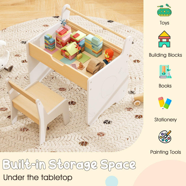 LIFEZEAL Kids Table and Chair Set, Wooden Activity Desk and Chair Set with 2-in-1 Detachable Tabletop