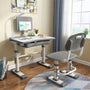 LVYUAN Kids Study Desk And Chair Set, Blue Metal, Height-Adjustable, Ergonomic, with Tilting Tabletop And Adjustable Lamp