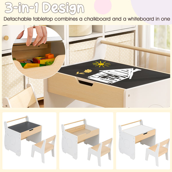 LIFEZEAL Kids Table and Chair Set, Wooden Activity Desk and Chair Set with 2-in-1 Detachable Tabletop