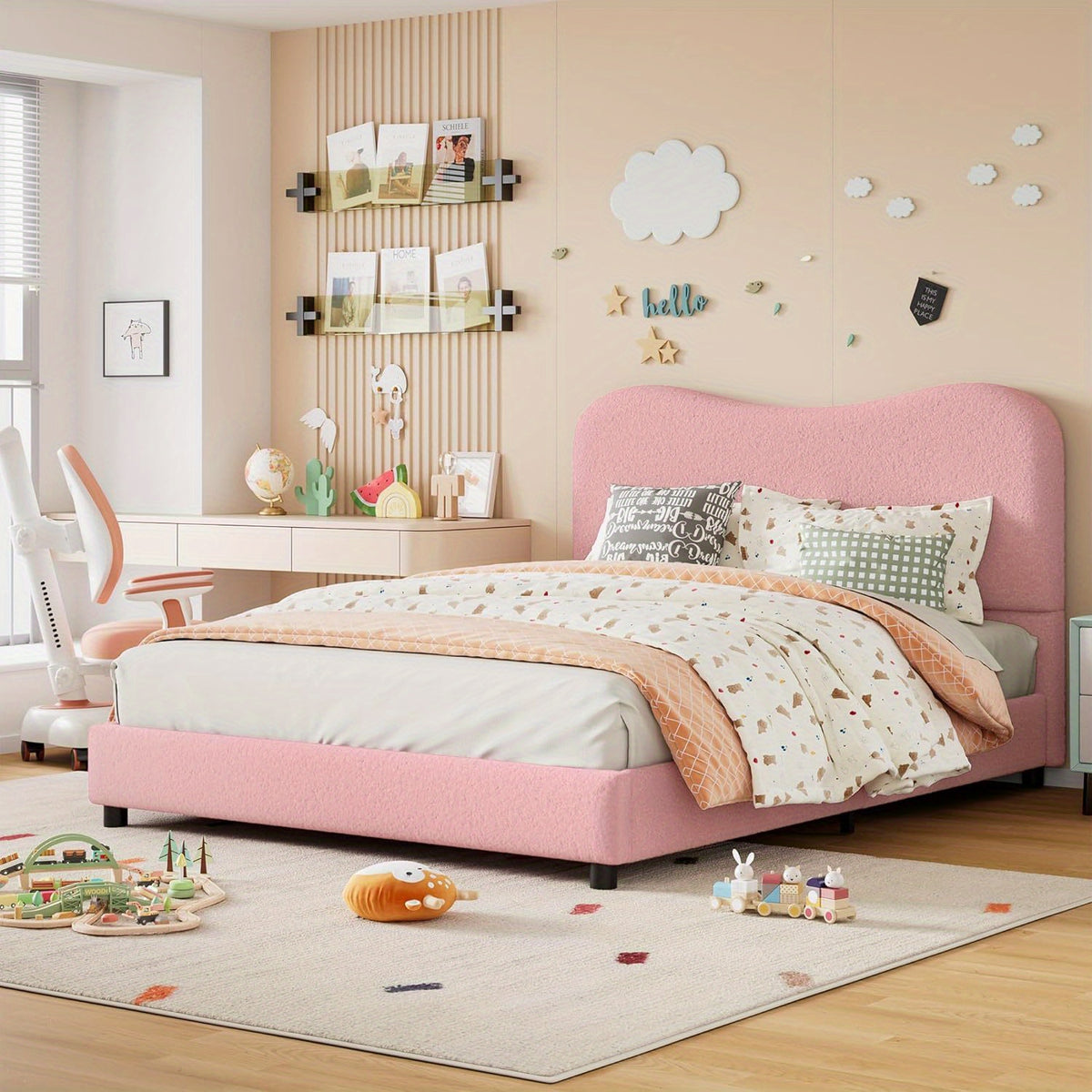 GAOMON Twin Bed Frame with Velvet Upholstered Headboard - Low Profile Platform Bed for Girls & Boys