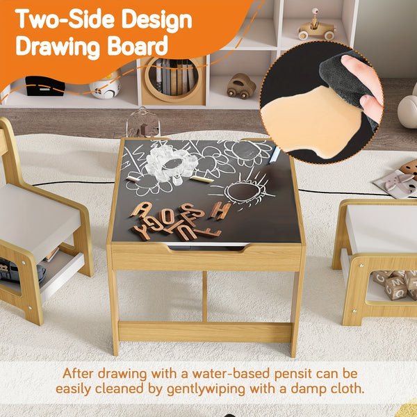 Montary 3-in-1 Study Table And Chair Set - Multifunctional Activity Table With Removable Blackboard Top For Drawing