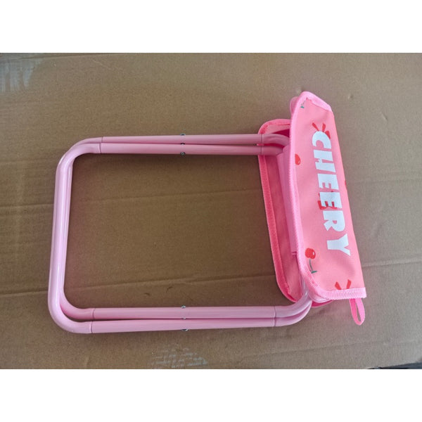 Portable Pink Cherry-Themed Folding Stool with Zipper Pocket - Lightweight, Durable Stainless Steel Square Tote for Picnics