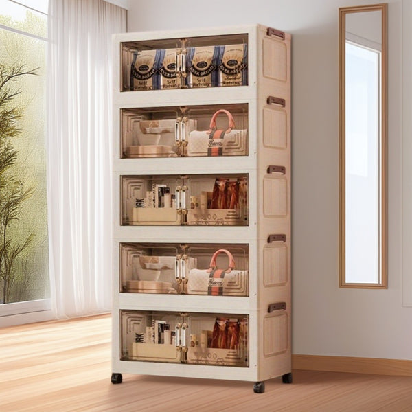 3-6 Tier Heavy-Duty Foldable Storage Cabinet with Wheels - Durable Plastic Organizer for Kitchen